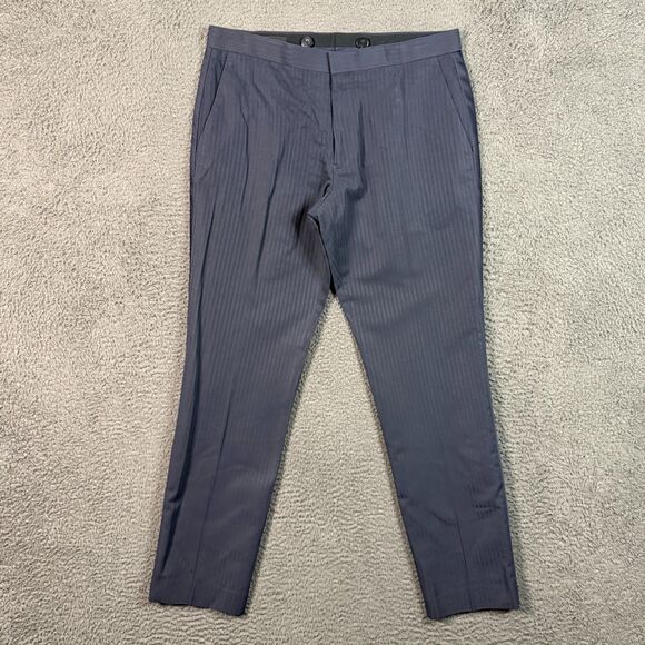 J Crew Pants Mens 32x30 Blue Striped Ludlow Slim Fit Tuxedo Slacks Larusmiani - Picture 1 of 13